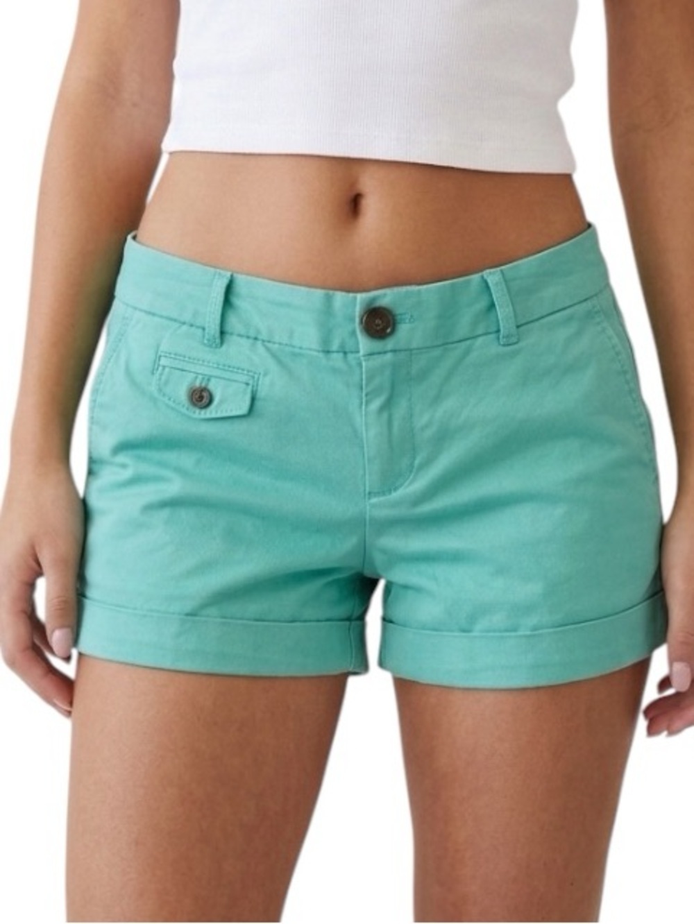 Banana Republic City Chino Shorts Mint Sea Foam Green 0 Low Rise Y2K